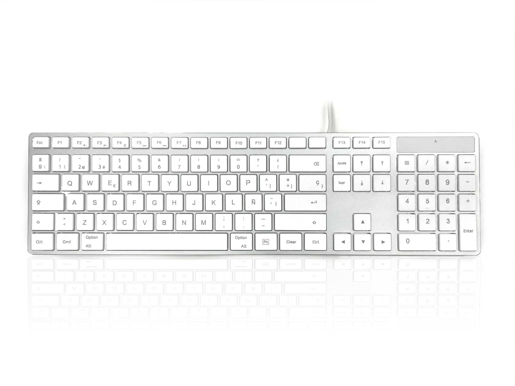 Ceratech KYBAC301-UCMACSP Wired USB Multimedia Keyboard, QWERTY (Spain), Silver, White