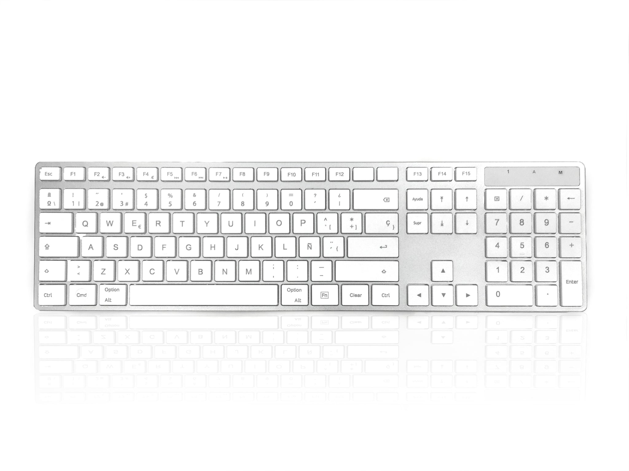 Ceratech KYBAC301-UMAC-SP Wired USB Multimedia Keyboard, QWERTY (Spain), White, Silver