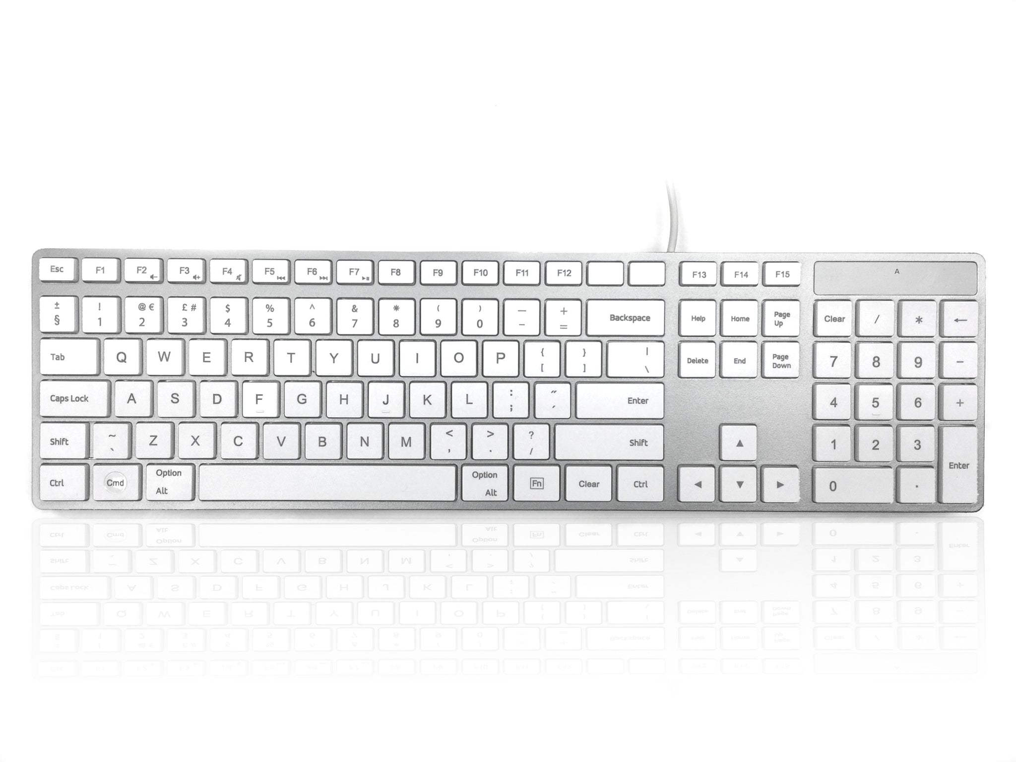 Ceratech KYBAC301-USBCMAC Wired USB Multimedia Keyboard, QWERTY (UK), White, Silver