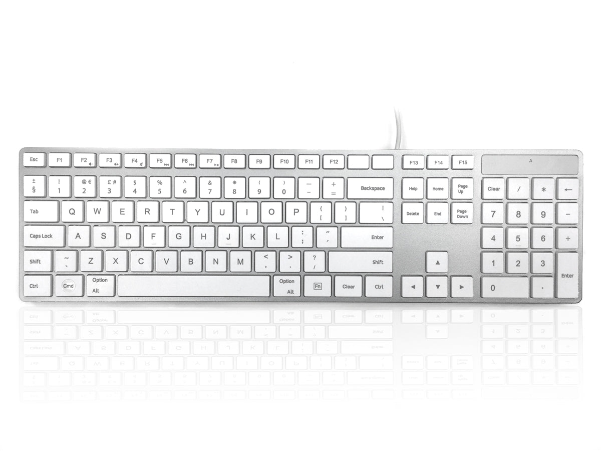 Ceratech KYBAC301-USBMACW Wired USB Multimedia Keyboard, QWERTY (UK), White, Silver