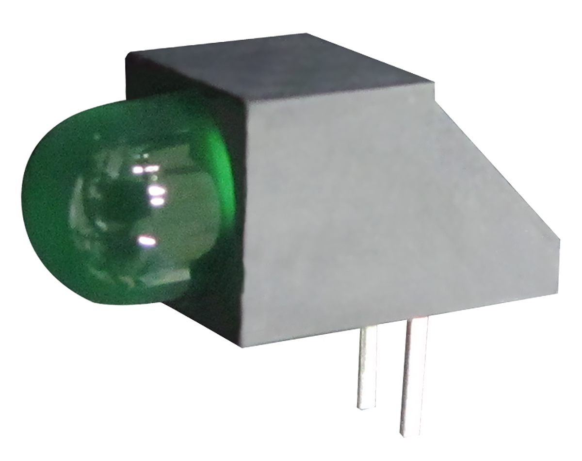 Kingbright L-1503CB/1LGD Green Right Angle PCB LED Indicator, 1 LEDs 3 mm (T-1) 2.5 V