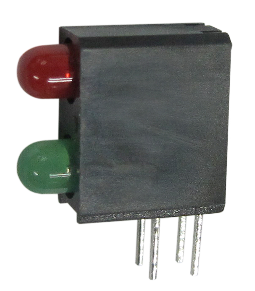 Kingbright L-710A8MD/1I1GD Red, Green Right Angle PCB LED Indicator, 2 LEDs 3 mm (T-1) 2.5 V