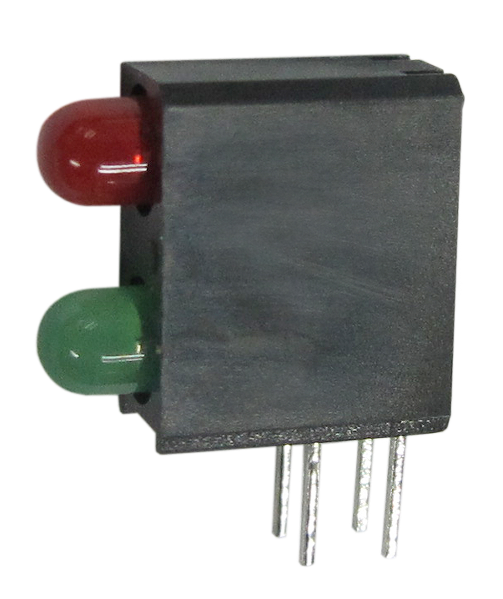 Kingbright L-710A8MD/1LI1LGD Red, Green Right Angle PCB LED Indicator, 2 LEDs 3 mm (T-1) 2.5 V