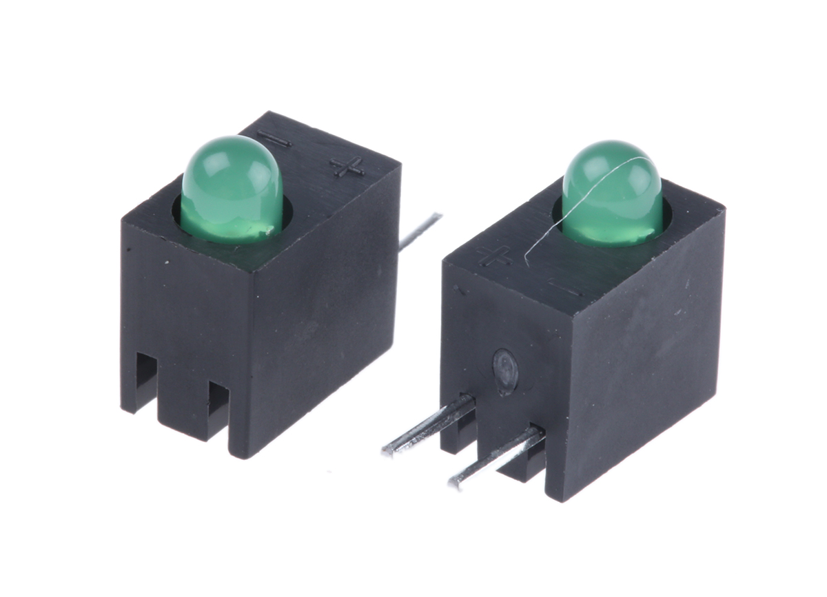 Kingbright L-93A8CB/1GD Green Right Angle PCB LED Indicator, 1 LEDs 3 mm (T-1) 2.5 V