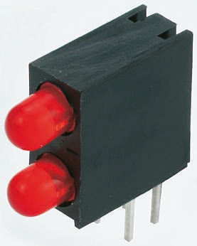 Kingbright L-93A8EB/2ID Red Right Angle PCB LED Indicator, 2 LEDs 3 mm (T-1) 2.5 V
