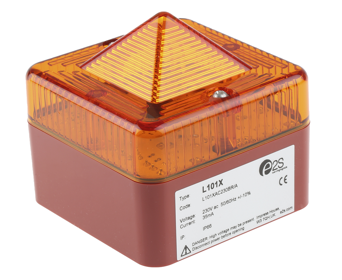 e2s L101X Series Amber Flashing Beacon 230V ac, Xenon Bulb Surface, IP66
