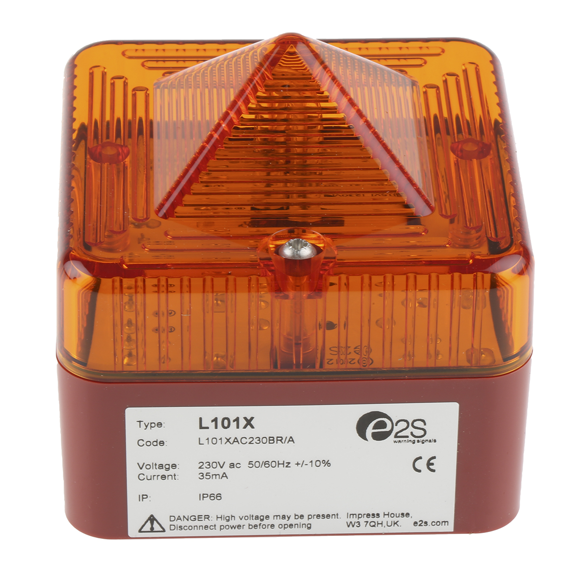l101xac230bra e2s L101X Series Amber Flashing Beacon 230V ac, Xenon Bulb Surface, IP66