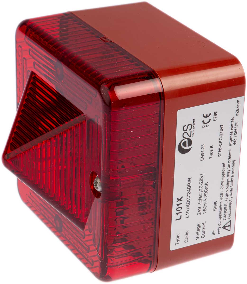 l101xdc024br-r e2s L101X Series Red Flashing Beacon 230V ac/dc, Xenon Bulb Surface, IP66