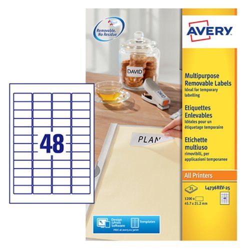 Avery White Adhesive High Visibility Label Sheet, Pack of 25 Per Pack