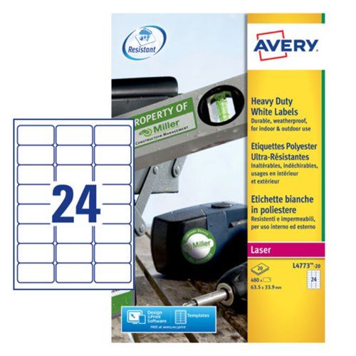 Avery White Adhesive High Visibility Label Sheet, Pack of 20 Per Pack