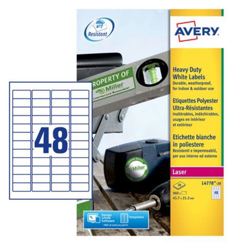 Avery White Adhesive High Visibility Label Sheet, Pack of 20 Per Pack