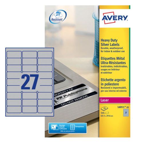 Avery Silver Adhesive High Visibility Label Sheet, Pack of 20 Per Pack