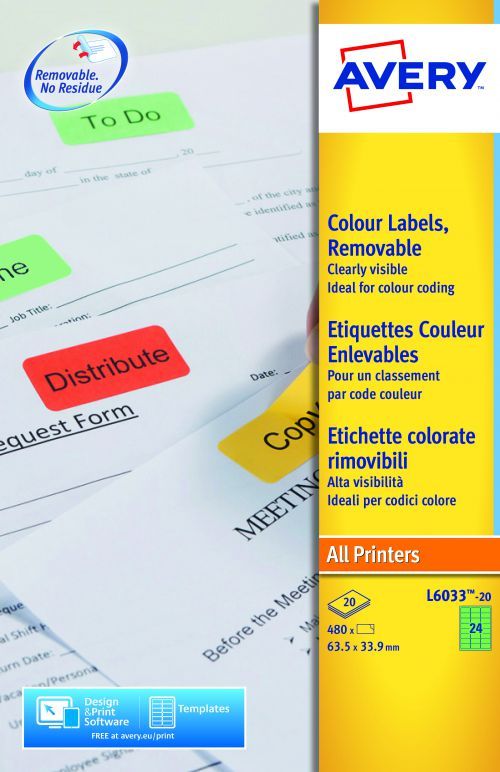Avery Green Adhesive High Visibility Label Sheet, Pack of 24 Per Pack