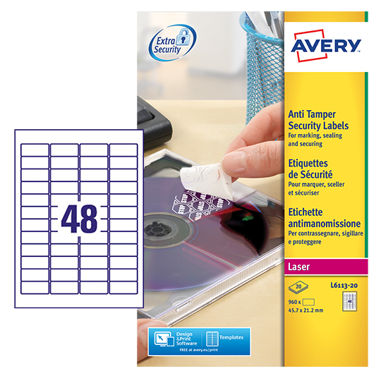 l6113-20 Avery White Laser Printer Label
