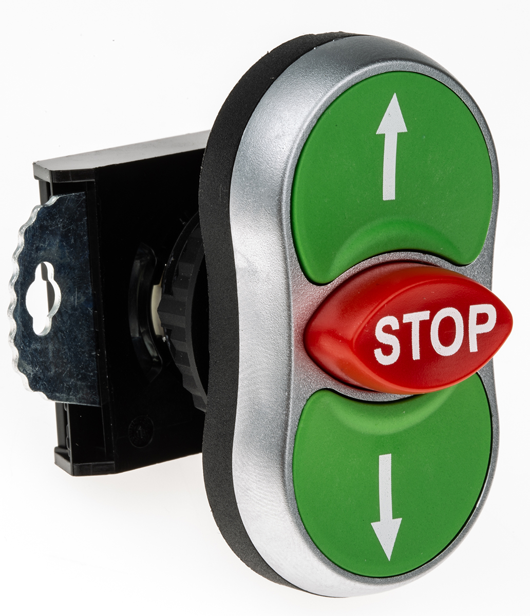 BACO Green, Red Spring Return Push Button Head, 22 mm Cutout, IP66
