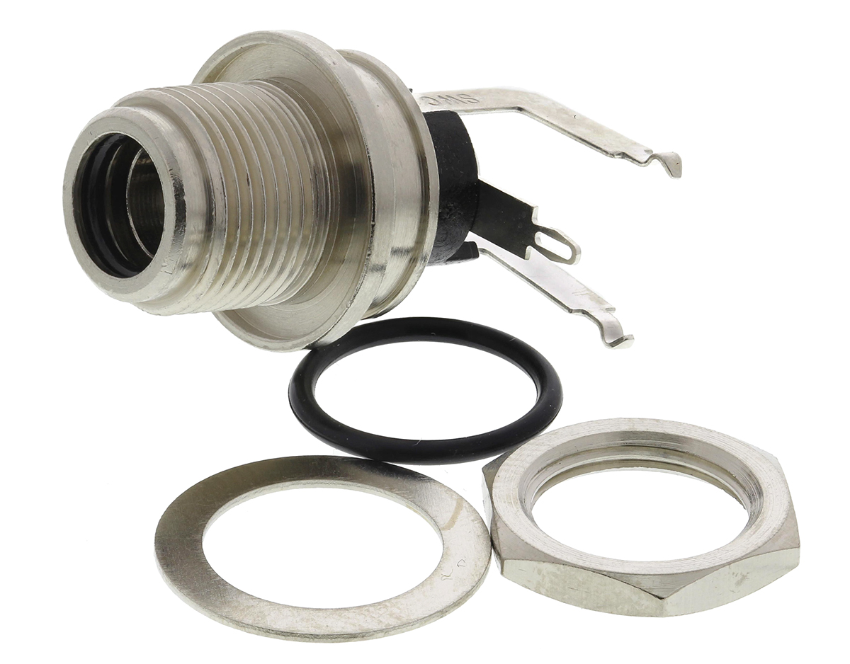 Switchcraft Right Angle DC Socket 5A, 30.0V, Panel Mount, length 26.3 mm, Silver, IP68