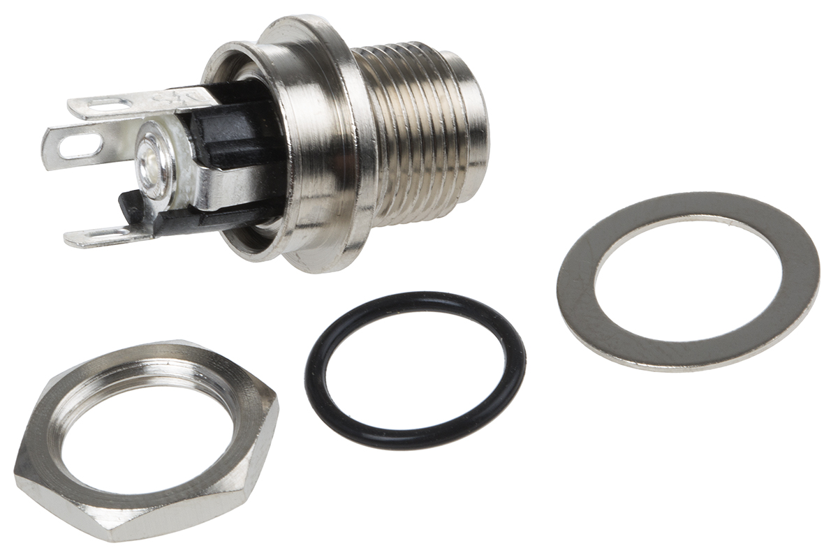 Switchcraft Straight DC Socket 5A, 30.0V, Panel Mount, length 26.3 mm, Silver, IP68