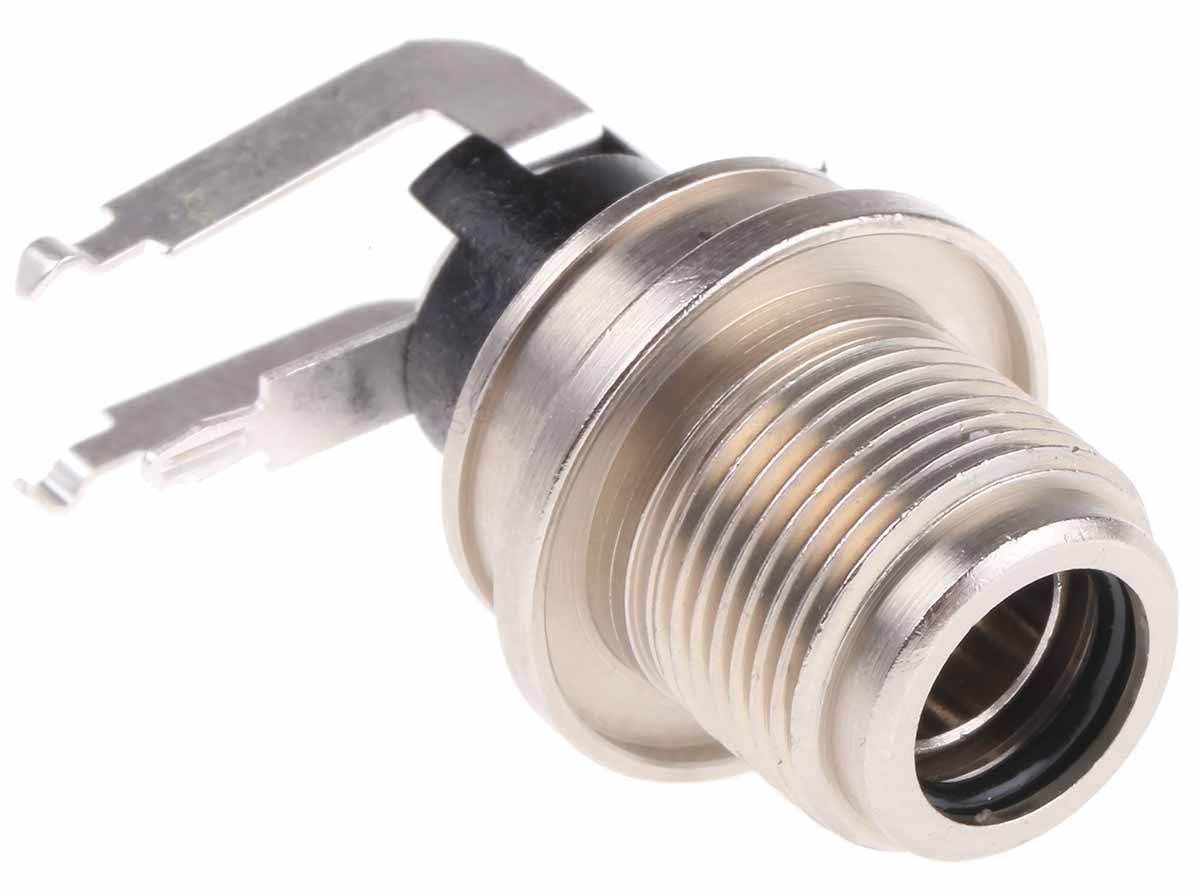 Switchcraft Right Angle DC Socket 5A, 30.0V, Panel Mount, length 26.3 mm, Silver, IP68