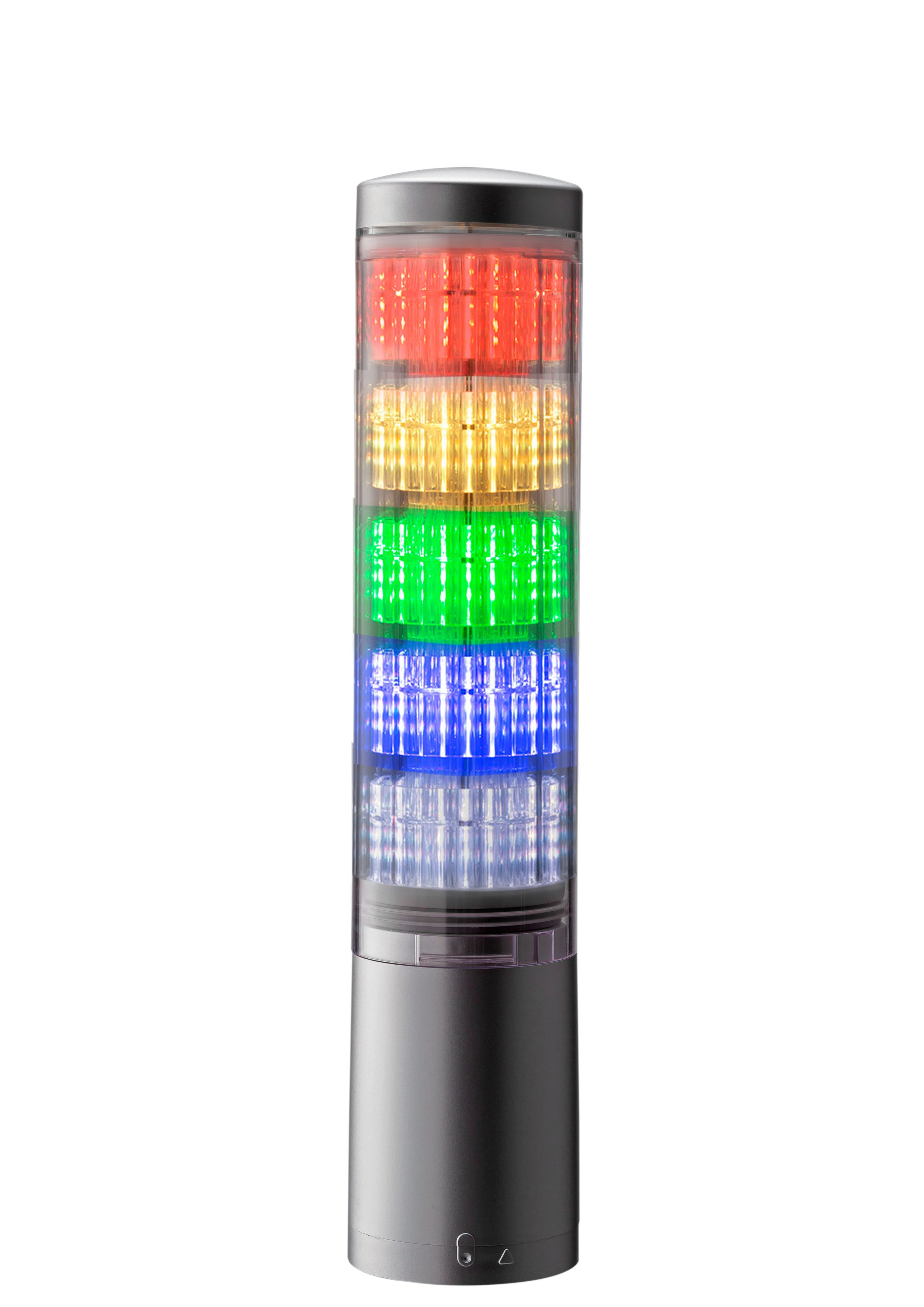 Patlite LA6 Series Clear Signal Tower 11 Alarm Tone Sounder, Alarm, 5 Lights 26.4V dc Pole, Direct, Angle, Cable