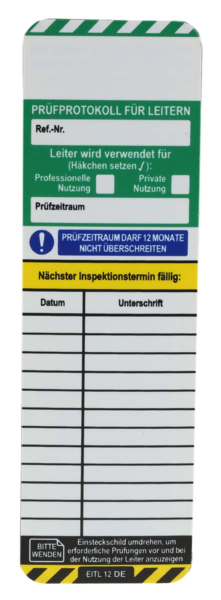 Brady White, Yellow, Green, Black Safety Ladder Tag, German Language, 1 Per Pack per Pack