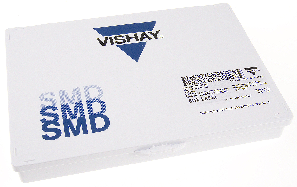 lae2dchip1206kfe96 Vishay, D25/CRCW1206 Thick Film, Surface Mount 122 Resistor Kit 6100, 10 Ω → 1 MΩ