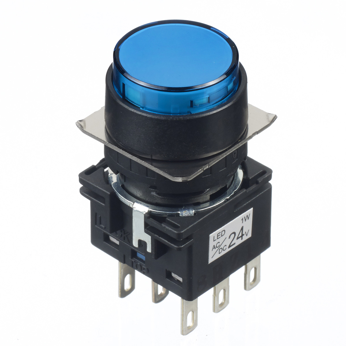Idec LB Series Illuminated Push Button Switch, Maintained, 16 mm Cutout, DPDT, Blue LED, IP65, 30 V dc 125 V ac