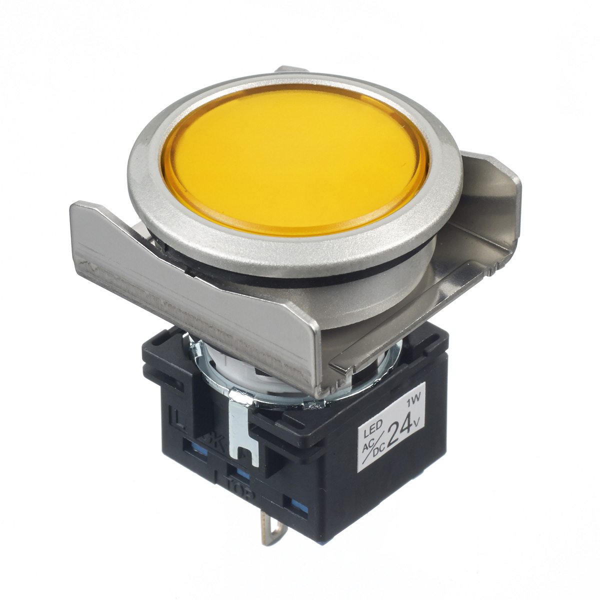 Idec, LBW, Flush Yellow LED Pilot Light, 26 mm Cutout, IP65, Round, 24V ac/dc