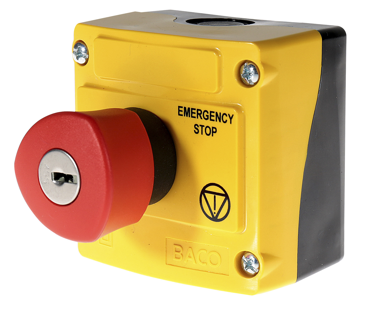 BACO LBX1 Series Key Release Emergency Stop Push Button, Surface Mount, 22 mm Cutout, 2 NC, IP66