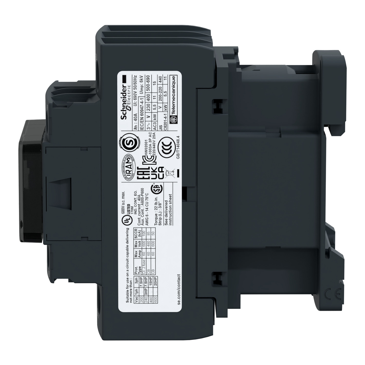 lc1d25bd Schneider Electric LC1D Contactor, 24V dc Coil, 3-Pole, 25 A, 11 kW 24V dc, 3 NO, 690V ac