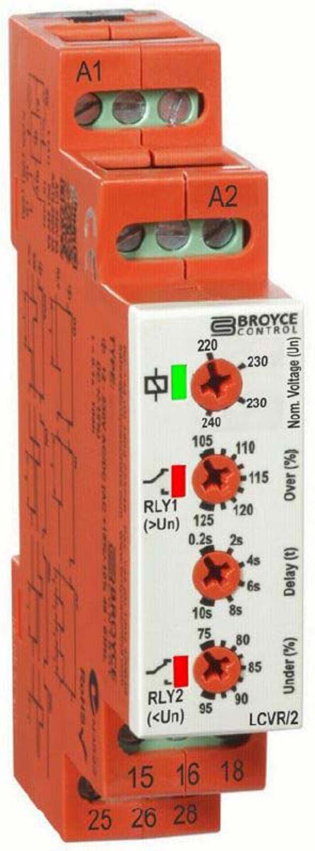 Broyce Control Monitoring Relay, 1 Phase, SPDT, DIN Rail, 230V ac