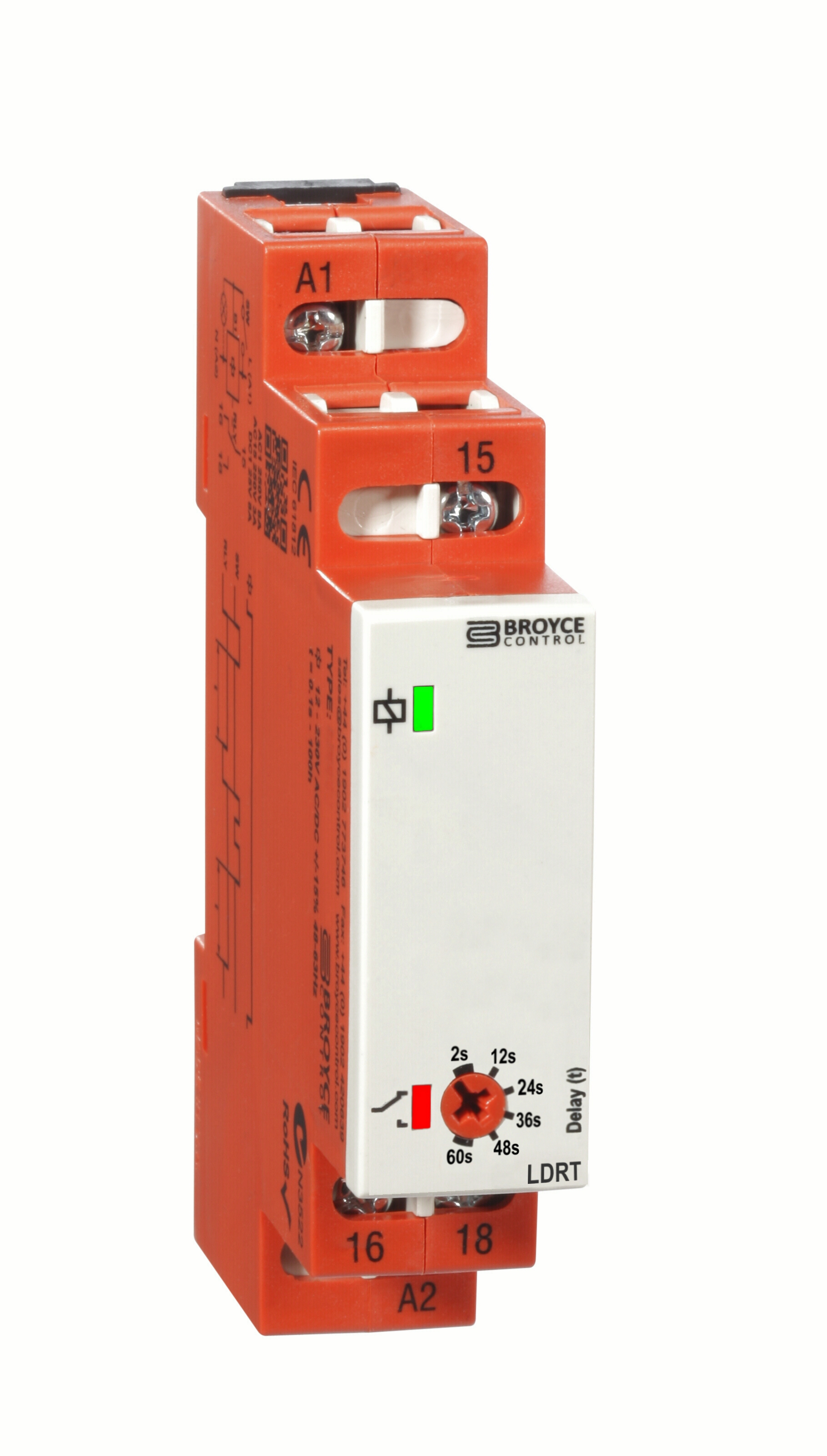Broyce Control DIN Rail Time Delay Relay, 1-Contact, 115 V ac 115V ac, 2 to 60 s, 1-Function, SPDT Switch Configuration