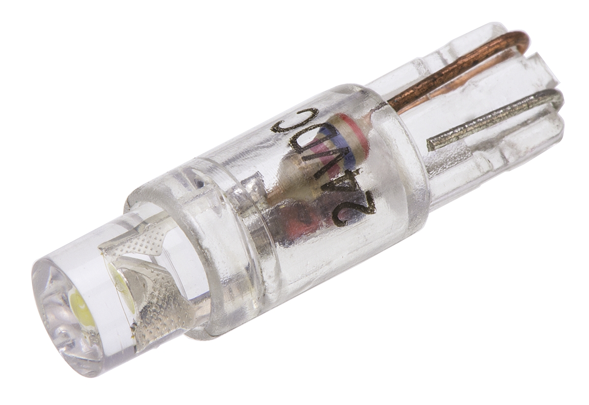 JKL Components White Indicator Lamp, 24V, Wedge Base, 4.5 mm Diameter