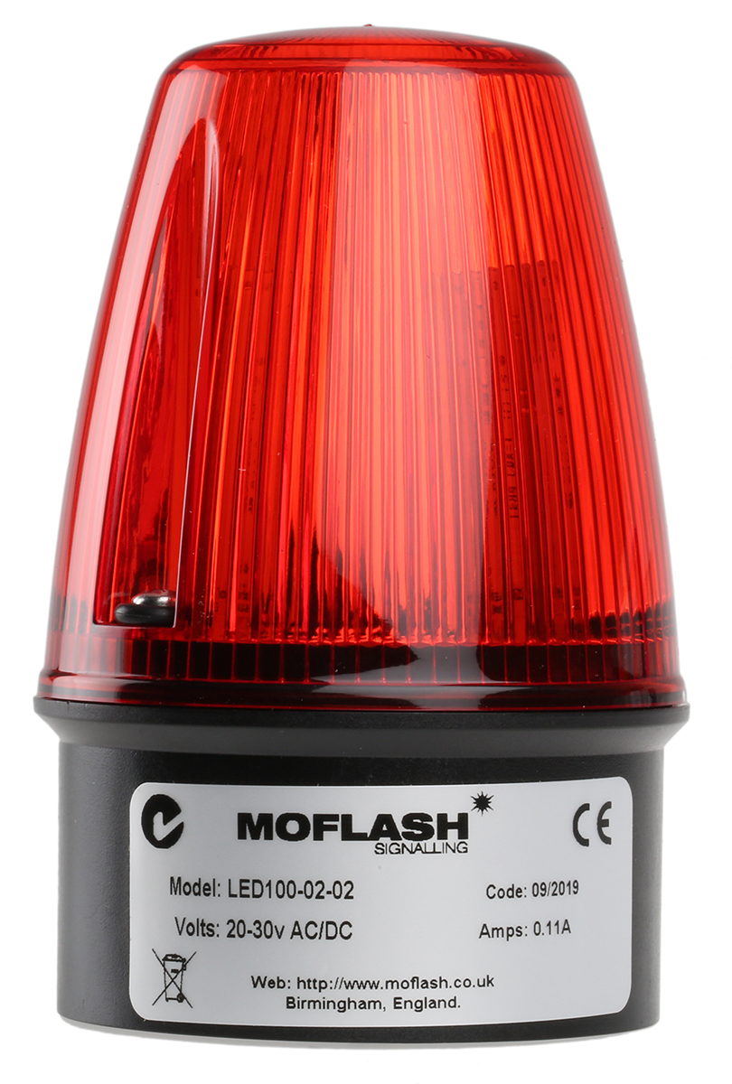 led100-02-02 Moflash LED100 Series Red Steady, Flashing Beacon 17V, LED Bulb Surface, IP65
