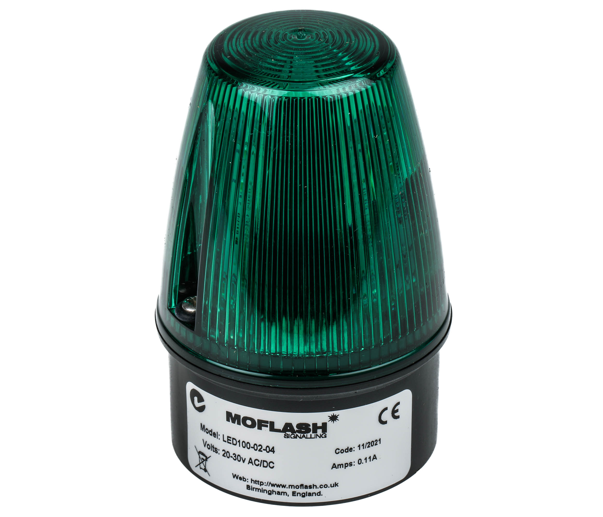 Moflash LED100 Series Green Flashing Beacon 17V ac/dc, LED Bulb Surface, IP65