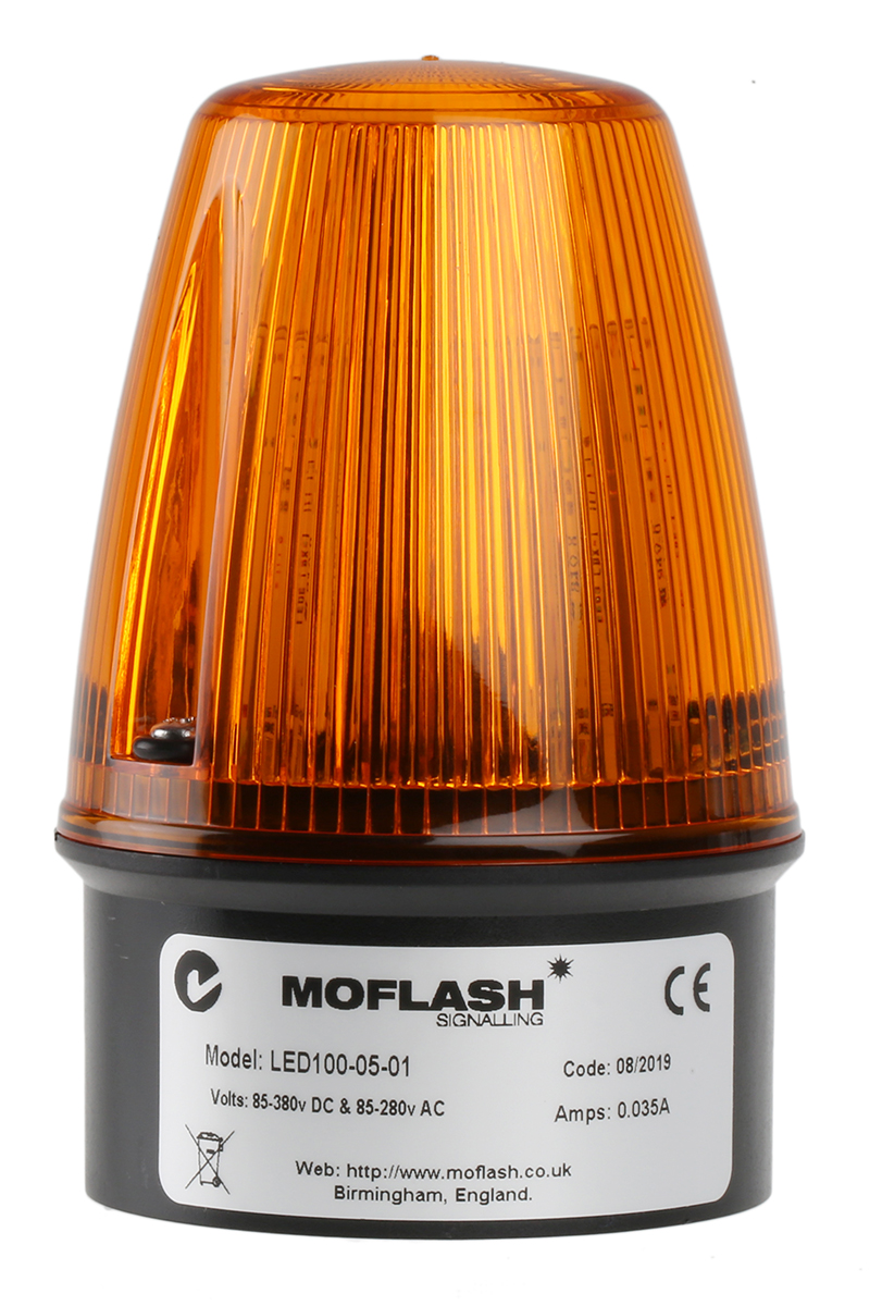 led100-05-01 Moflash LED100 Series Amber Flashing Beacon 17V, LED Bulb Surface, IP65
