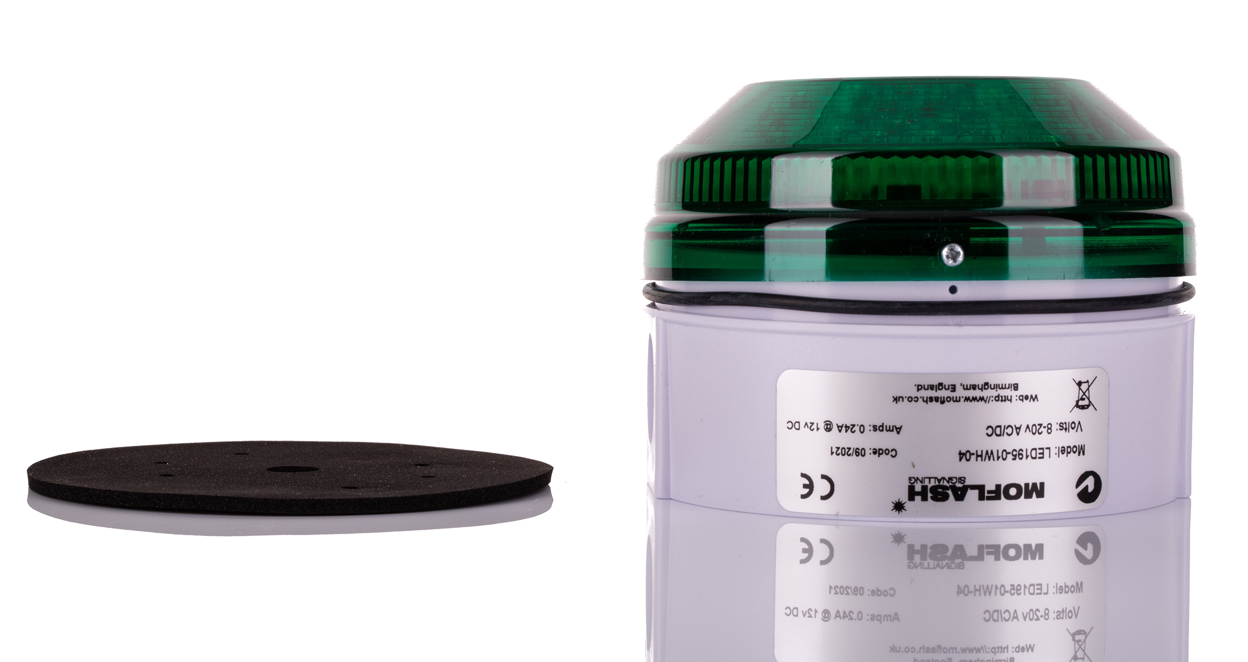Moflash LED195 Series Green Steady, Flashing Beacon 48V ac/dc, LED Bulb Side, Rear, IP65