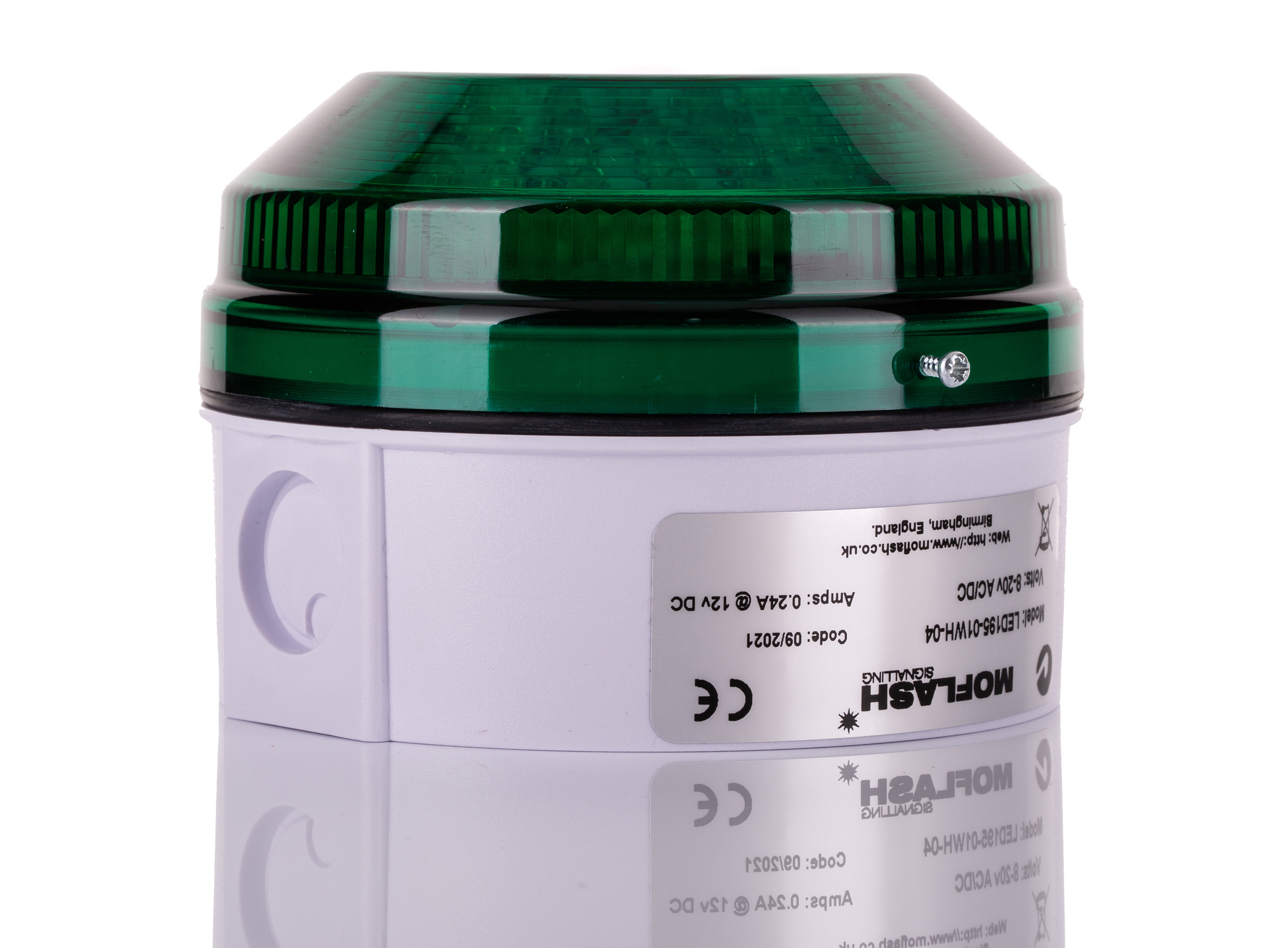 led195-01wh-04 Moflash LED195 Series Green Steady, Flashing Beacon 48V ac/dc, LED Bulb Side, Rear, IP65