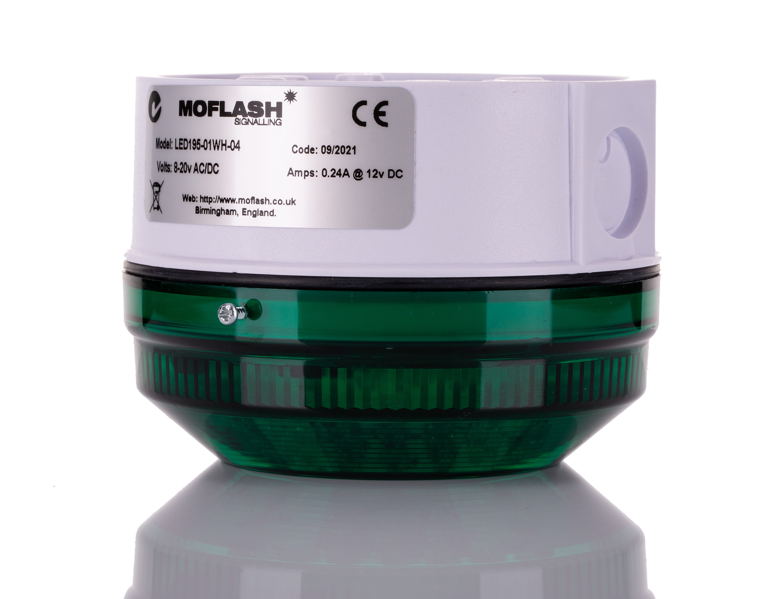 led195-01wh-04 Moflash LED195 Series Green Steady, Flashing Beacon 48V ac/dc, LED Bulb Side, Rear, IP65