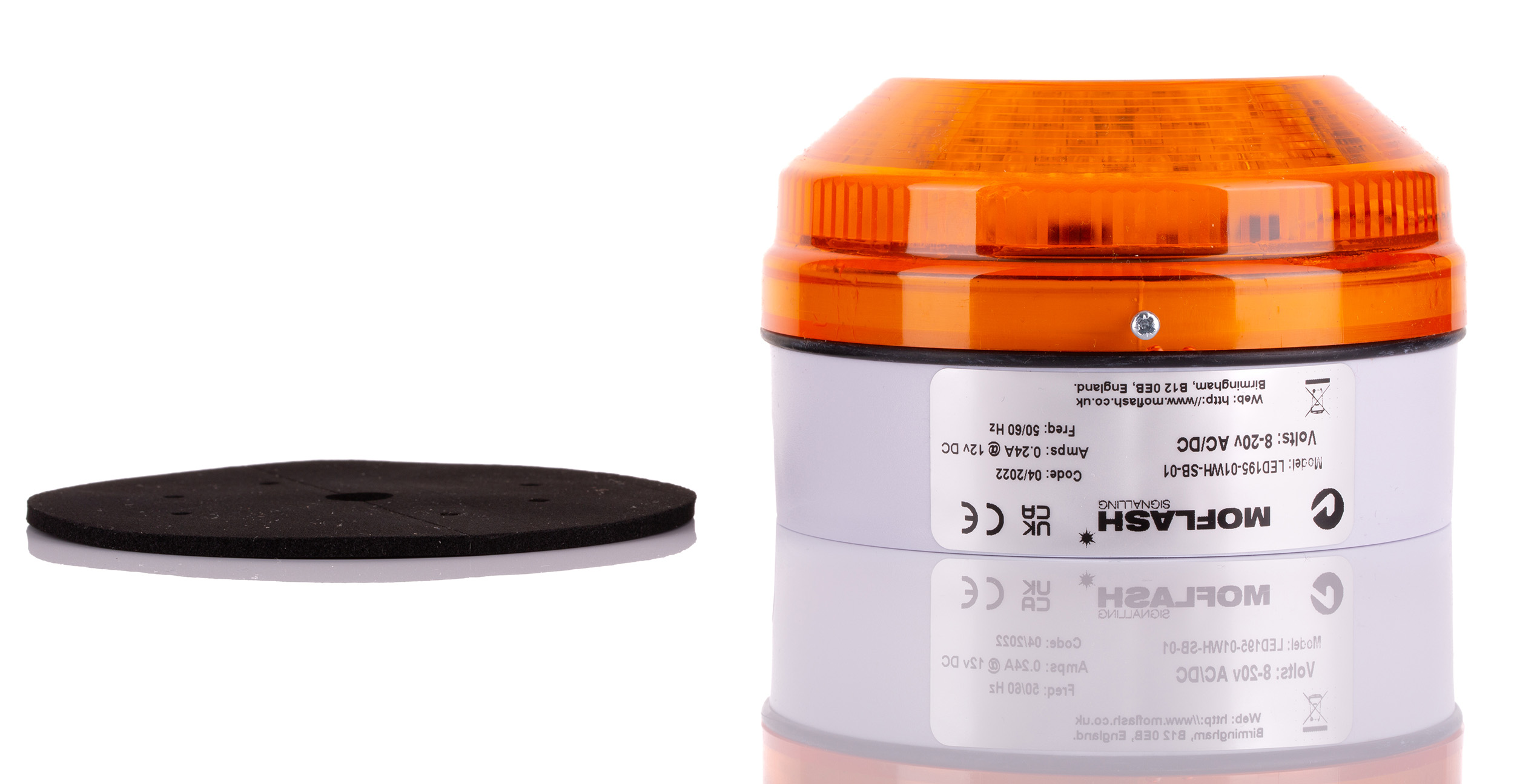 Moflash LED195 Series Amber Steady, Flashing Beacon 48V ac/dc, LED Bulb Side, Rear, IP65