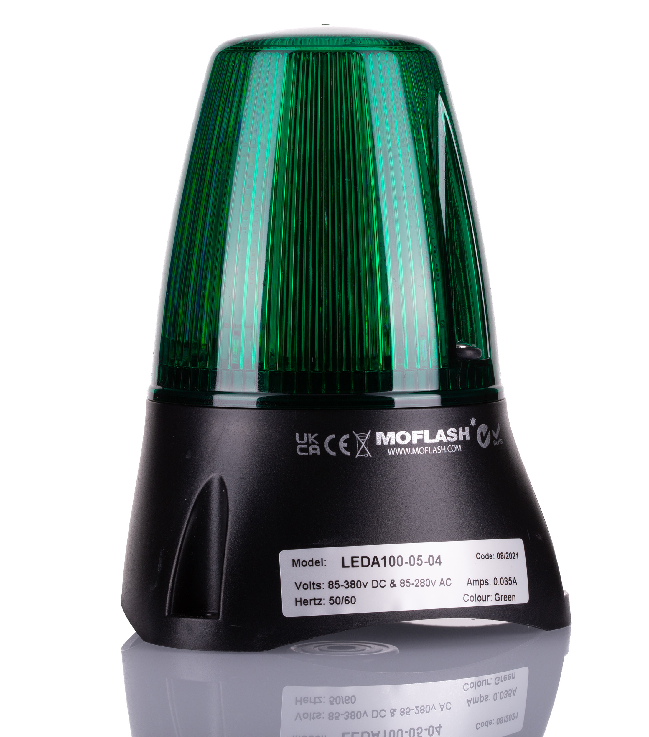 Moflash LEDA100 Series Green Beacon-Buzzer Combination, IP65 285V ac Surface, Wall 80 dB @ 1m