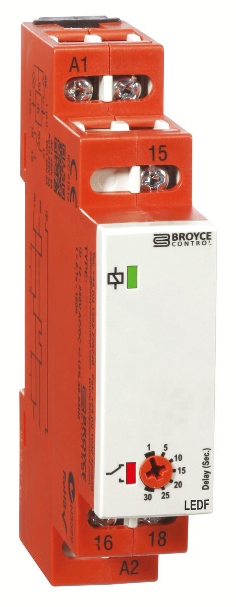 Broyce Control LEDF Series DIN Rail Timer Relay, 1-Contact, 24 V dc 110V ac, 24 V ac, 2 to 60 s, 1-Function, SPDT Switch
