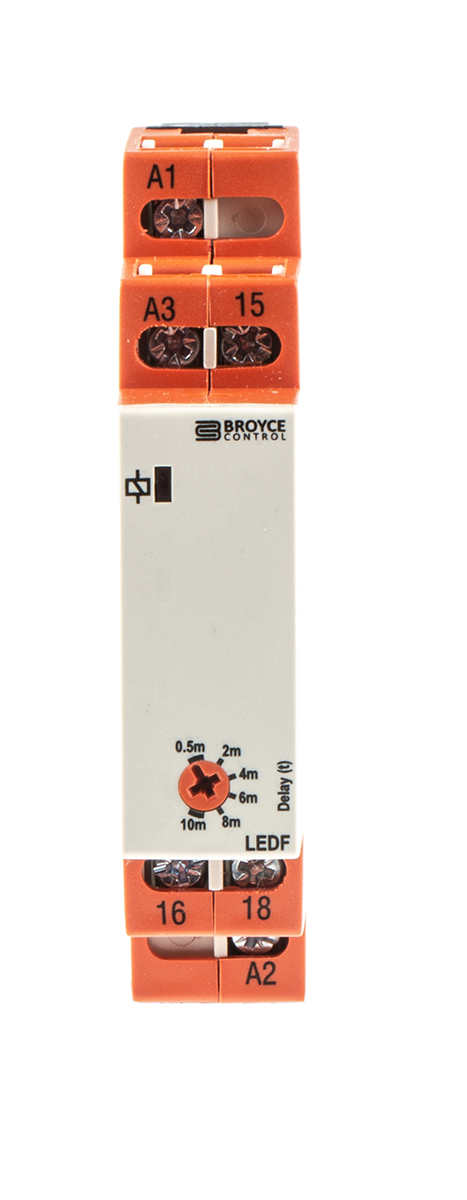 Broyce Control LEDF Series DIN Rail Timer Relay, 1-Contact, 24 V dc 230V ac, 24 V ac, 0.5 to 10 min, 1-Function, SPDT