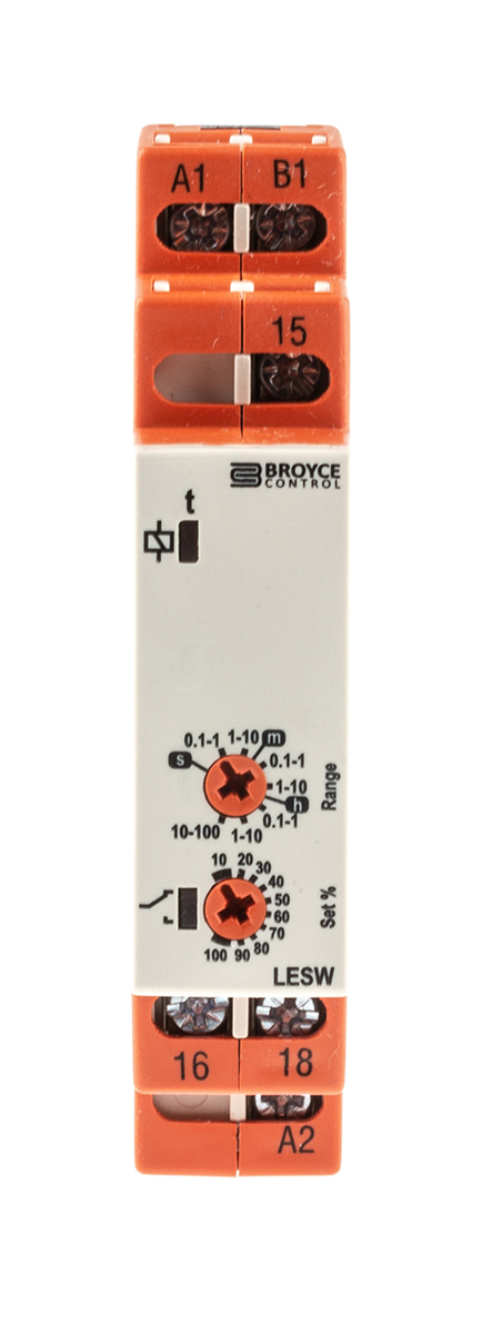 Broyce Control LESW Series DIN Rail Timer Relay, 1-Contact, 230 V dc 12V ac, 230 V ac, 0.1 s to 100 h, 1-Function, SPDT