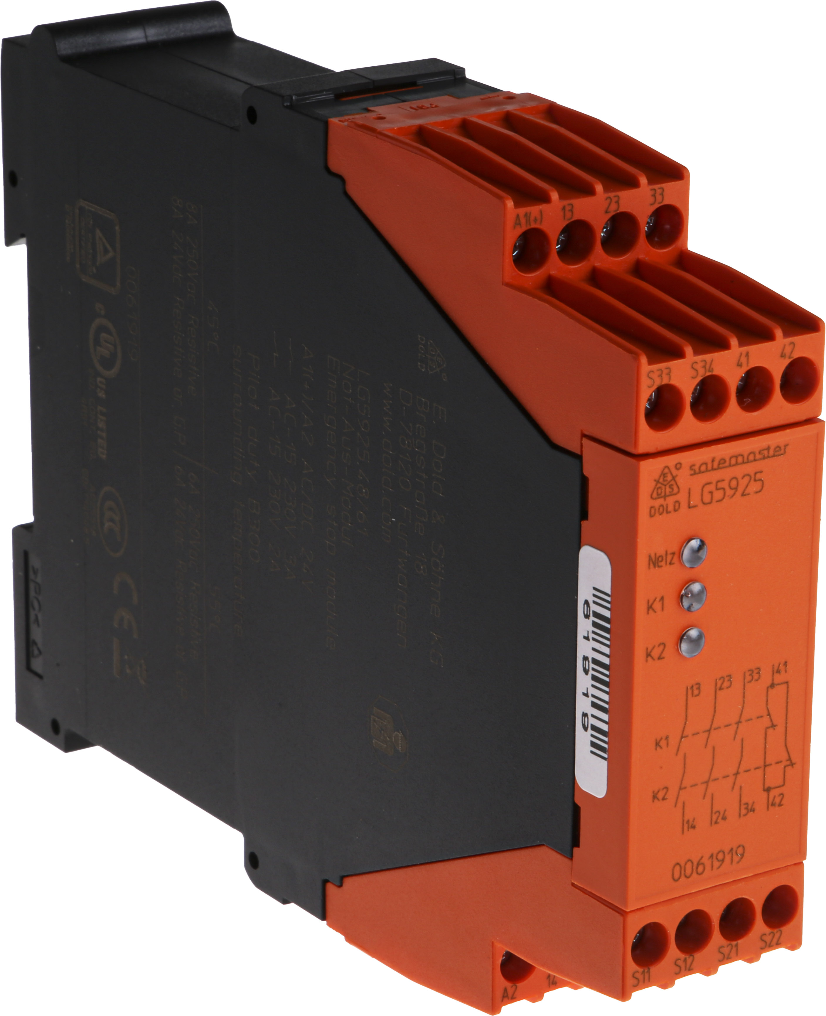 Dold LG 5925 Series Output Module, 4 Inputs, 2 Outputs, 24V ac/dc, 3 NO/NC