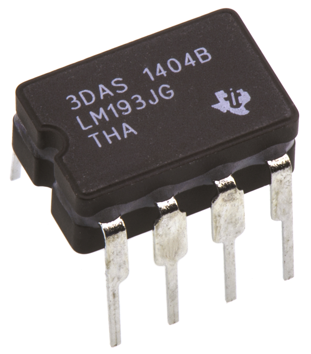LM193JG Texas Instruments 2-Channel Comparator Open Drain, Open Collector O/P, 1.3 μs 36 V 2 V 8-Pin CDIP