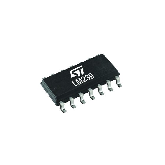 LM239D STMicroelectronics 4-Channel Comparator ECL, DTL, CMOS, MOS, TTL O/P, 300 ns 36 V 2 V 14-Pin SO-14