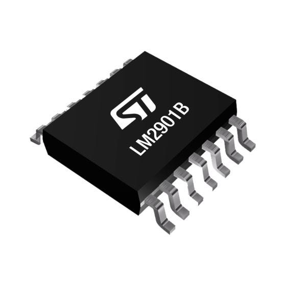 LM2901BYPT STMicroelectronics 4-Channel Comparator DTL, ECL, MOS, CMOS, TTL O/P, 1 μs 36 V 2 V 14-Pin TSSOP-14