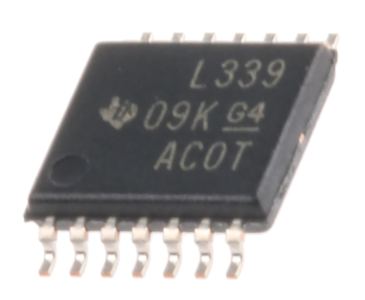 LM339PW Texas Instruments 4-Channel Comparator Open Collector O/P, 1.3 μs 36V 3 V 14-Pin TSSOP