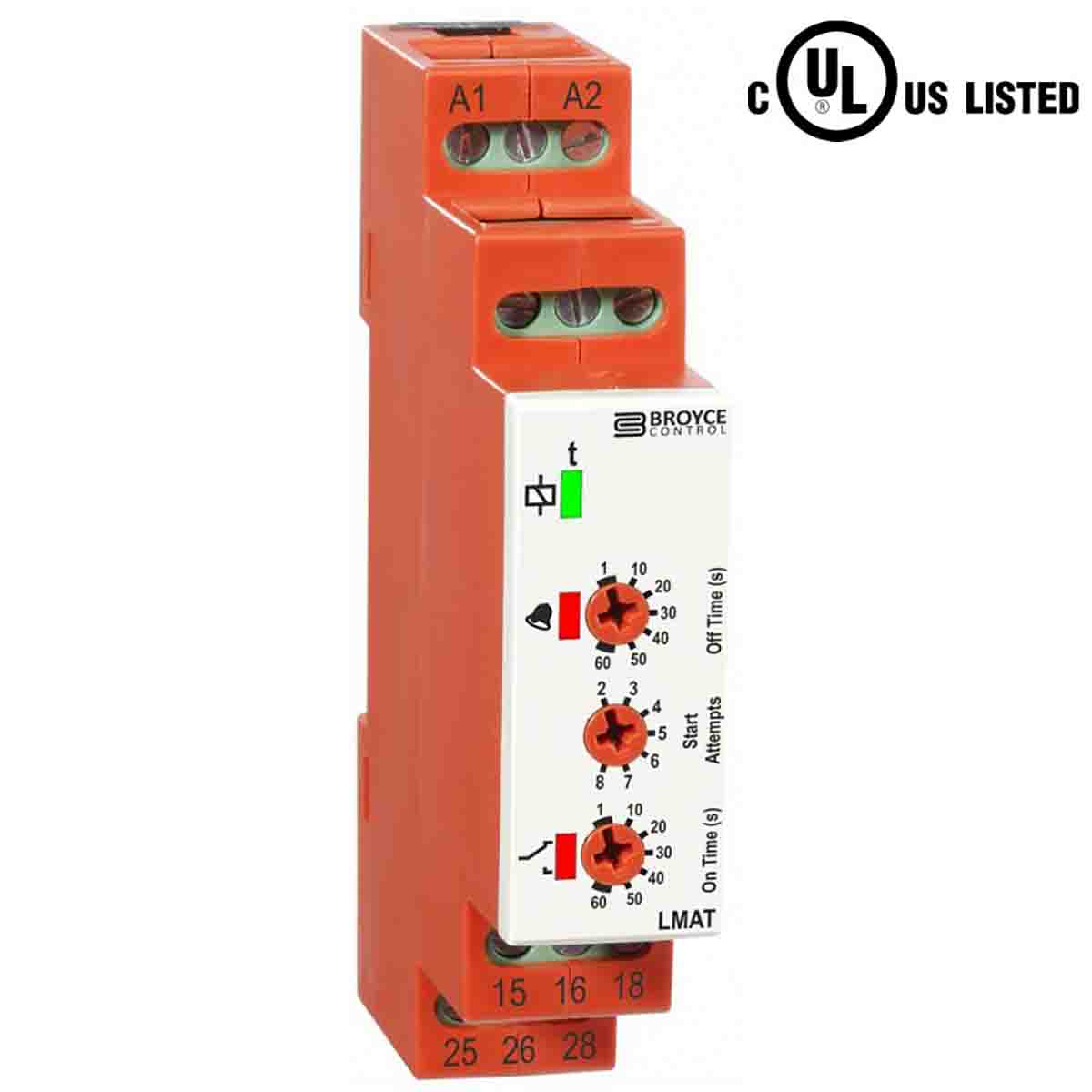 Broyce Control LMAT Series DIN Rail Timer Relay, 1-Contact, 12 to 48 V dc 12V ac, 48 V ac, 1 to 60 s, 1-Function, SPDT