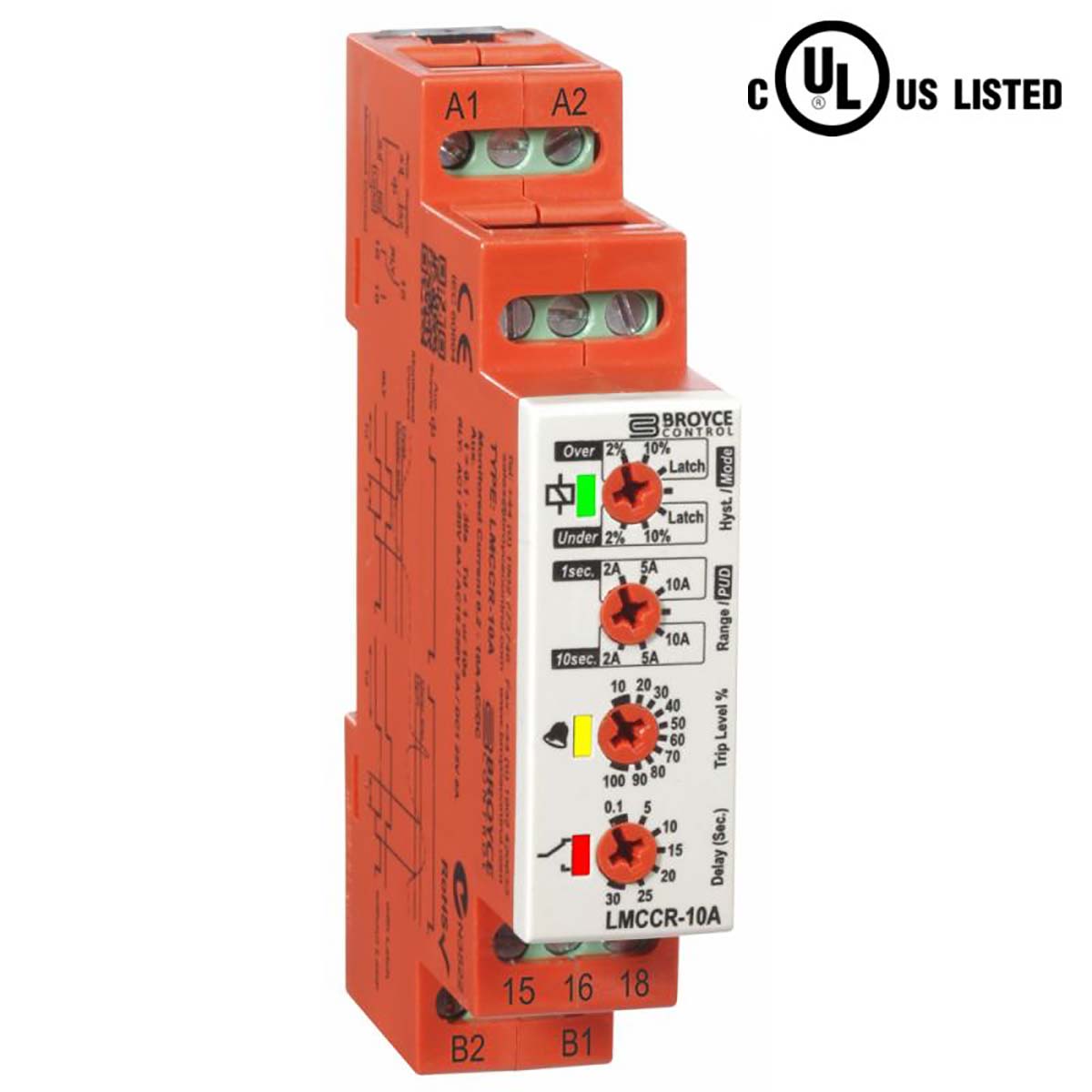 Broyce Control Monitoring Relay, 3 Phase, SPDT, DIN Rail, 0.2A to 10A, 25 V ac, 230V ac, 24 V ac